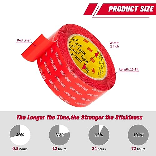 3M Heavy Duty Double Sided Tape 2''x15.4Ft Mounting Tape, 0.04in Thick Clear 4910 Adhesive Waterproof Foam Tape for Car Home Office Deco - color: Clear, size: Width 2"