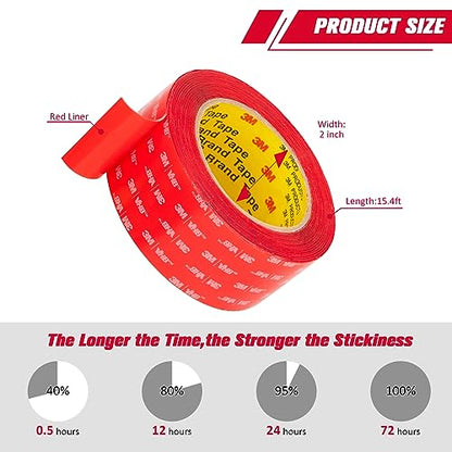 3M Heavy Duty Double Sided Tape 2''x15.4Ft Mounting Tape, 0.04in Thick Clear 4910 Adhesive Waterproof Foam Tape for Car Home Office Deco - color: Clear, size: Width 2"