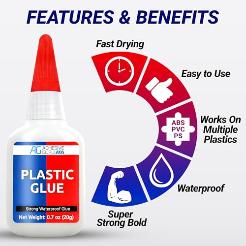 Adhesive Guru Plastic Glue (2x0.7 oz) Ultra Strong Super Glue for Repairs, Waterproof Adhesive for Plastic Bonding Models, DIY Crafts, Toys, PVC, ABS, 3D Printings and More - 2 Pack - size: 2 Pack, style: Plastic Glue