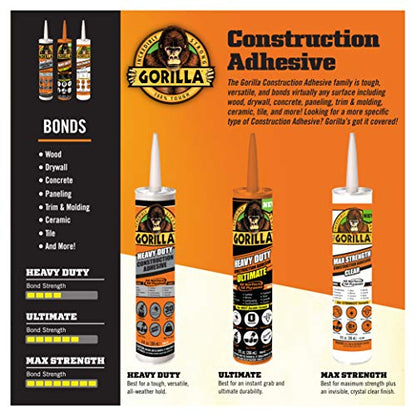 Gorilla Heavy Duty Ultimate Construction Adhesive, 9 Ounce Cartridge, White, (Pack of 1) - size: 1 - Pack
