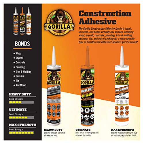 Gorilla Heavy Duty Construction Adhesive, White Glue, 9 Ounce Cartridge (Pack of 6) - Gap Filling and Waterproof - size: 9 Ounce (Pack of 6)