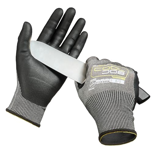 COOLJOB A9 Cut Resistant Safety Work Gloves with Grip, Touchscreen Nitrile Coated Heavy-duty for Glass Metal Sheet Handling - color: A9 Grey (Pack of 1), size: X-Large