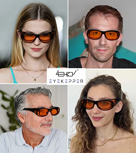 Eyekepper 100% Blue Light Reduction,Fitover Anti-Blue Blocking Computer Glasses with Extra Amber Lens - color: 1804-black-100% Blue Light Blocking