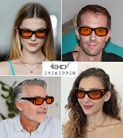 Eyekepper 100% Blue Light Reduction,Fitover Anti-Blue Blocking Computer Glasses with Extra Amber Lens - color: 1804-black Red-100% Blue Light Blocking