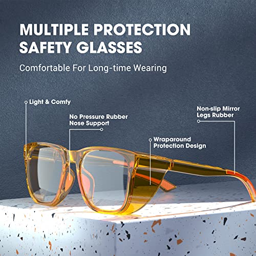 DILANCO Clear Safety Glasses Goggles With Side Shields for Women Men,Fog & Scratch-Resistant Complete UV Protection Eyewear - color: Orange