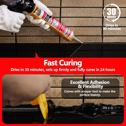 LISRUX Advanced Black Silicone Caulk for Kitchen & Bathroom,10 fl oz Cartridge,12 Pack, Cartridge,100% Waterproof RTV Silicone Sealant,Stronger Adhesion,Shrink & Crack Proof - size: 12P, style: Black