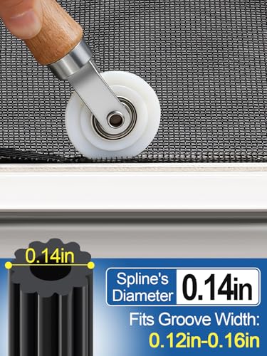 Screen Repair Kit - 3 in 1 Screen Tools Including Roller, 0.14in x 32.8ft Spline, Removal Hook for Replacing & Installing Door Window Screens - size: 0.14in X 32.8ft