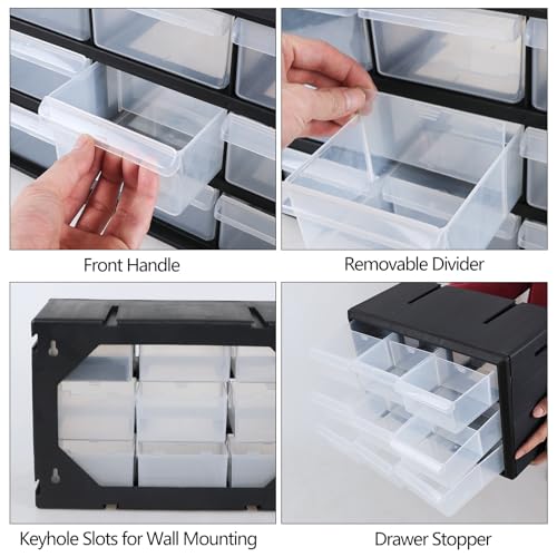 Morcte 9-Drawer Plastic Parts Storage Hardware and Craft Cabinet, Small Parts Organizer with Drawers, Black