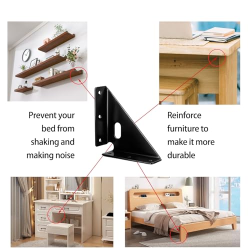 L&M Heavy Duty Gusset Joints 4 Pcs, Trapezi Corner Code, Bracket Corner Brace Bracket Fasteners, Furniture Shelf Support Joint Fasteners for Table, Chair Cabinet Bed Stabilization (Black) - size: Heavy-Bracket