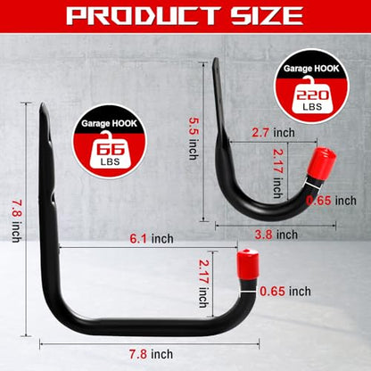 8-Pack Utility Hook,Garage Storage Hooks, Heavy Duty Utility Hooks, Heavy Duty Hook, 7.8" & 3.8” Garage Hanging Storage for Bikes, Kayak and Hanging Ladders - style: 4 Pack 7.8"+4 Pack 3.8"