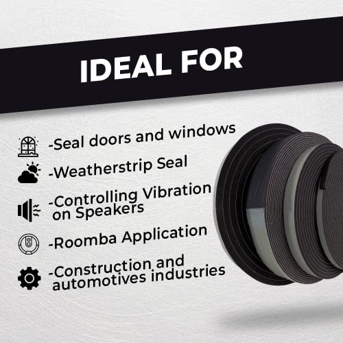 WOD SSFLDFT Closed Cell Sponge Rubber Foam Tape, 1/8 inch Thick, 2 inch x 75 ft. Made in USA Weatherstrip Seal, Windows and Doors Adhesive, Sound Proof Insulation, Black - size: 2"W,1/8"T,75'L