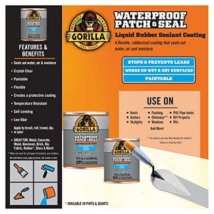Gorilla Patch & Seal Liquid Rubber Waterproof Sealant, Crystal Clear, 32 Ounce (Pack of 6) - Seals Out Water, Air, and Moisture - color: Clear, size: 6 - Pack