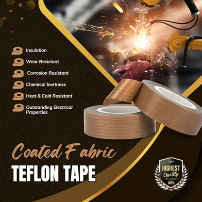 Flexzion High Temp Teflon Tape for Impulse Sealer, Vacuum Sealer, Heat Sealing, Food Packaging & Industrial Use - Teflon Fiberglass PTFE Tape, 20mm x 10m (0.8in x32.8 Ft) - size: 0.8in x32.8 FT