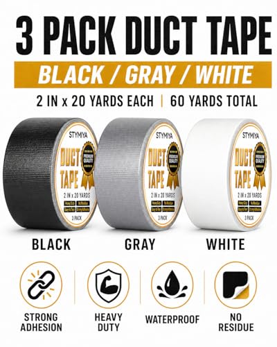 Black+White+Silver Duct Tape: Wide Waterproof Outdoor Furniture Repair Tape Bulk Heavy Duty - Strong Adhesive Weather UV Resistant No-Residue Masking Tapes Patterns Variety (3 * 2IN*20Yards) - color: Grey+Black+White, size: 3*2in*20yards