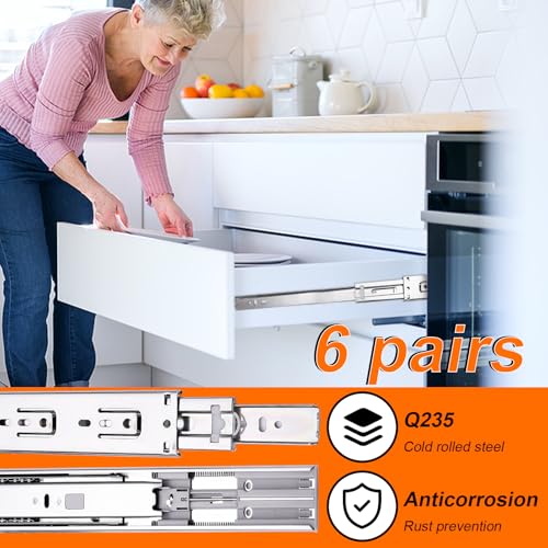 20 inch Drawer Slides 6 Pairs (12pcs) Soft Self Close 3 fold Full Extension Ball Bearing Cabinet Drawer Glides Side Mount for Dresser, Cabinet, Kitchen 100 LB Capacity 20" Silver - size: 20inch-500mm