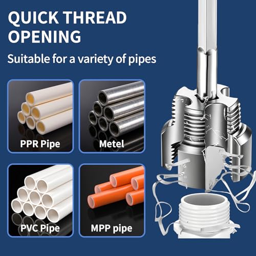 Pipe Threading Tool Set for 1/2", 3/4", 1" PVC & Plastic Pipes, Dual-Function Internal & External Thread Maker & Repair Kit, with Gloves & 4 Seal Tapes