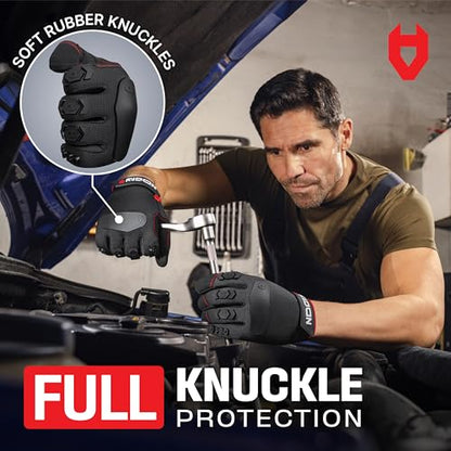 NoCry Heavy Duty Work Gloves for Men - Soft PVC Knuckle Protection - Reinforced Fingers & Thumb Crotches - Padded Palms - Double Stitched with Grip and Touchscreen Tips - size: Small, style: Pro