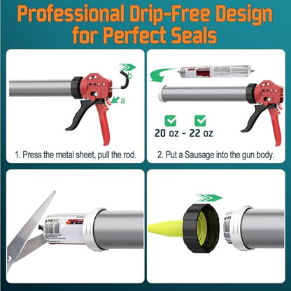 20 oz Sausage Caulk Gun, One-Touch Drip-Free | Effortless & Professional Design with Heavy-Duty Metal Body, 18:1 Thrust Ratio | for 20 oz Sausage Packs - color: 4- Mixpro Orange