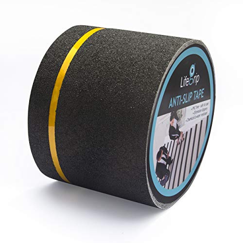 LifeGrip Anti Slip Traction Tape with Reflective Stripe, 4 Inch x 30 Foot, Best Grip Tape Grit Non Slip, Outdoor Non Skid Treads, High Traction Friction Abrasive Adhesive for Stairs Step, Black - color: Reflective, size: 4" X 30'