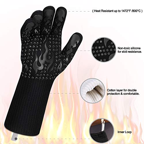 Comsmart BBQ Gloves, 1472 Degree F Heat Resistant Grilling Gloves Silicone Non-Slip Oven Gloves Long Kitchen Gloves for Barbecue, Cooking, Baking, Cutting - color: Black, size: long