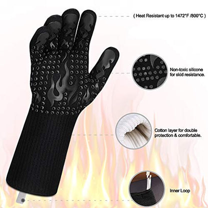 Comsmart BBQ Gloves, 1472 Degree F Heat Resistant Grilling Gloves Silicone Non-Slip Oven Gloves Long Kitchen Gloves for Barbecue, Cooking, Baking, Cutting - color: Black, size: long
