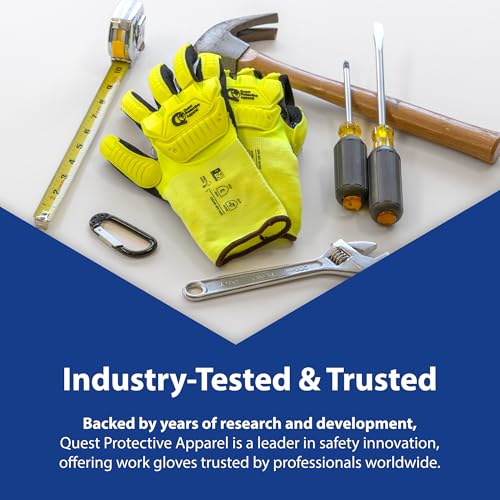Quest Protective Apparel High Visibility Cut and Impact Resistant Work Gloves, Mechanic Safety Gloves with Nitrile Grip for Construction & Industrial Use (Large, 1 Pair) - size: Large