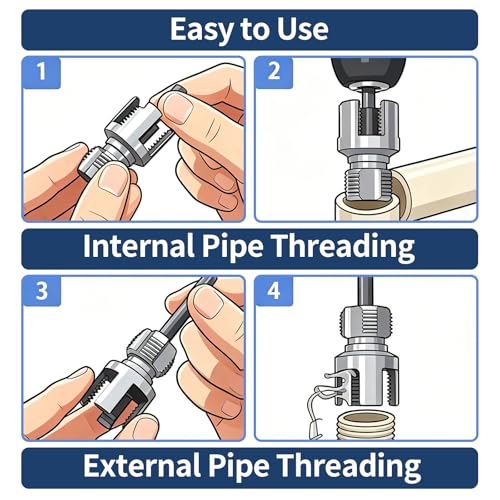 Pipe Threading Tool Set for 1/2", 3/4", 1" PVC & Plastic Pipes, Dual-Function Internal & External Thread Maker & Repair Kit, with Gloves & 4 Seal Tapes