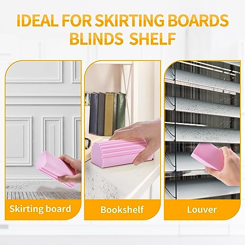 COBETE Damp Clean Duster Sponge,4pack Magic Sponge Eraser,Reusable Damp Dusting Sponge Household Cleaning for Blinds, Glass, Baseboards,Radiators,Window Track Grooves(Pink) - color: Pink