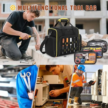 Marscamd Tool Bag with 3 Removable Cases, 2 Layers Tool Tote for Hand Tools, Black with Yellow Binding - color: Black with Yellow Binding