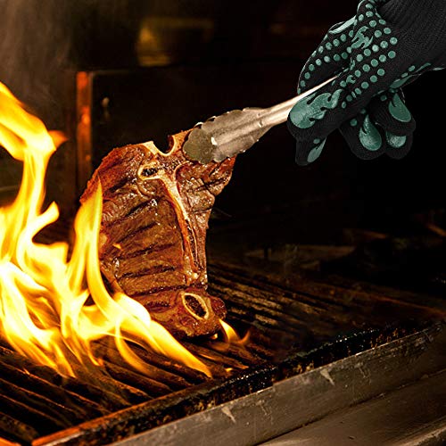 Comsmart BBQ Gloves, 1472 Degree F Heat Resistant Grilling Gloves Silicone Non-Slip Oven Gloves Long Kitchen Gloves for Barbecue, Cooking, Baking, Cutting - color: Green, size: long