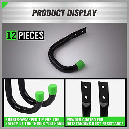SWANLAKE Heavy Duty Garage Storage Utility Hooks, Utility Hooks for Garage Wall,Color Black (12PCS) - style: 12-Piece Green