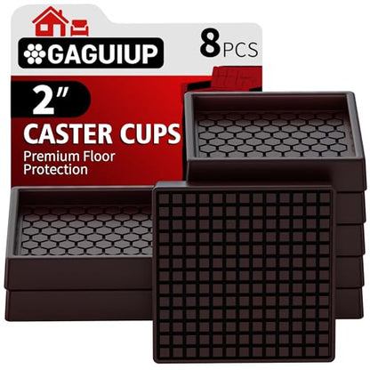 Non Slip Furniture Pads - 2x2 Anti Skid Caster Cups, 8PCS Square Chair Coasters for Hardwood Floors, Anti Slide Furniture Cup Bed Floor Protectors, Furniture Stoppers to Prevent Sliding(Brown) - size: 2" 8pcs Brown
