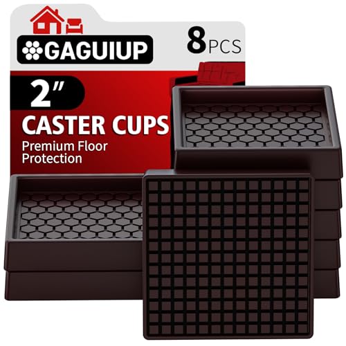 Non Slip Furniture Pads - 2x2 Anti Skid Caster Cups, 8PCS Square Chair Coasters for Hardwood Floors, Anti Slide Furniture Cup Bed Floor Protectors, Furniture Stoppers to Prevent Sliding(Brown) - size: 2" 8pcs Brown