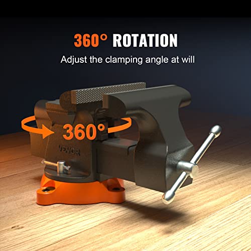 VEVOR Bench Vise, 6-inch Jaw Width 5.9-inch Jaw Opening, 360-Degree Swivel Locking Base Multipurpose Vise w/Anvil, Heavy Duty Ductile Iron Workbench Vise w/Bolts & Nuts, for Drilling, Pipe Cutting - size: 6 Inch