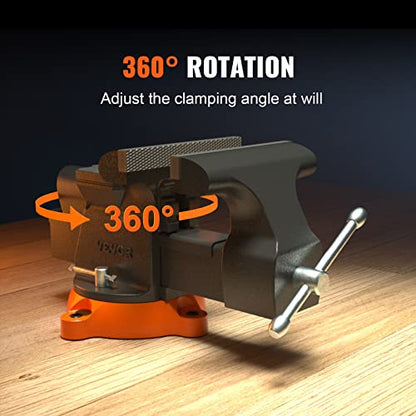 VEVOR Bench Vise, 6-inch Jaw Width 5.9-inch Jaw Opening, 360-Degree Swivel Locking Base Multipurpose Vise w/Anvil, Heavy Duty Ductile Iron Workbench Vise w/Bolts & Nuts, for Drilling, Pipe Cutting - size: 6 Inch