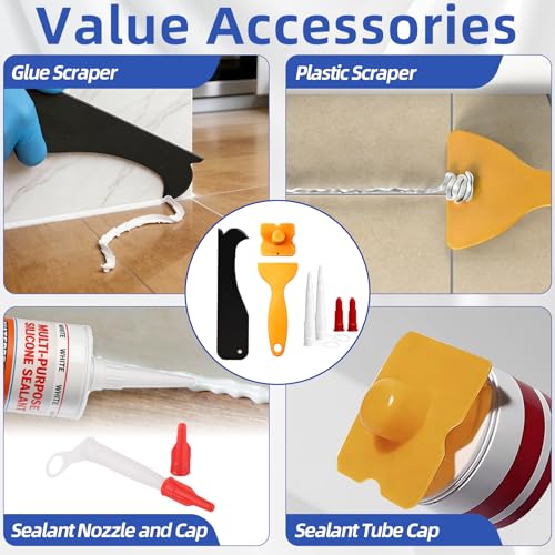 25 PCS Caulking Tool Kit, Caulk Remover, Grout Scraper & Sealant Finishing Tool - silicone caulking tool with Stainless Steel Scraper & 10 Replacement Blades for Bathroom, Kitchen, Tile, Shower, Sink