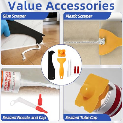 25 PCS Caulking Tool Kit, Caulk Remover, Grout Scraper & Sealant Finishing Tool - silicone caulking tool with Stainless Steel Scraper & 10 Replacement Blades for Bathroom, Kitchen, Tile, Shower, Sink