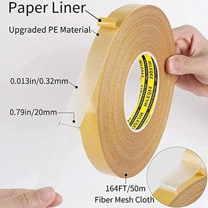 2Pack Double Sided Fabric Tape Heavy Duty, 0.79" x 164FT (328FT Total) Extra Large High Tack Sticky Cloth Mounting Tape, Strong 2 Sided Wall Adhesive Strips for Crafts, Rugs, All Purpose - size: 2 Pack, Each 0.79" x 164FT