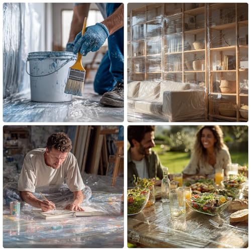 2pcs 9x12ft Painter Plastic Drop Cloths Sheet,Waterproof Anti-dust Cover, Disposable Tarp for Painting for Couch/Furniture Cover - size: 2pack