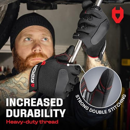 NoCry Heavy Duty Work Gloves for Men - Soft PVC Knuckle Protection - Reinforced Fingers & Thumb Crotches - Padded Palms - Double Stitched with Grip and Touchscreen Tips - size: X-Large, style: Pro