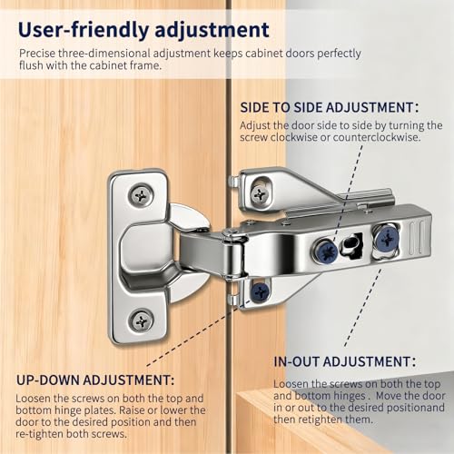 Cabinet Hinges - 10 Pack Soft Close Kitchen Cabinet Hinges for 1/2 Inch Overlay Cabinet, Face Frame Concealed 105 Degree Hinges with Cabinet Bumpers, Repair Plate and Mounting Screws