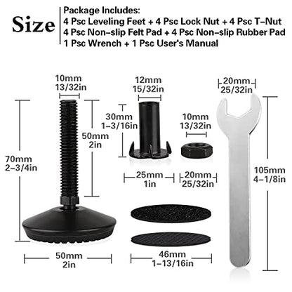 4 Set M10 Swivel Adjustable Leveling Feet, Heavy Duty Height Adjuster Furniture Leveler Foot with T Nut, Screw in Cabinet Table Chair Self Levelers Leg - 2" Base Dia & 2" Bolts Length - Black - style: Black Swivel Leg Levelers