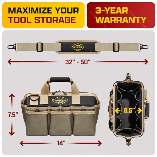 The Ryker Bag 14 Inch Wide Mouth Tool Bag Organizer Small Heavy Duty Tool Bags for Men/Women & Tool Organizer Tool Roll Small Car Portable Tool Bag Roll Up-Gifts for Dad