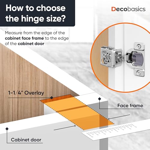 Decobasics 4 Pack Soft Close Cabinet Hinges 1-1/4" Overlay for Kitchen Cabinet Doors, Slow Self-Closing Concealed Hidden Hinges for Face Frame –Stainless Steel, 3-Way Adjustable & Quiet Close Damper - size: 1-1/4 Inch