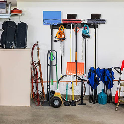 Tool Storage Rack, 8 Piece Garage Organizer, Metal, Wall mounted, Holder for Broom, Mop, Rake Shovel & Tools!