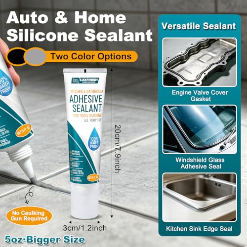 Silicone Sealant - 100% Waterproof, Flexible & Shrink Proof Caulk for Bathroom, Kitchen, Windows, Automotive – Strong Adhesion Sealant for Cracks, Gaps, Leaks 150ML/5Oz (Grey) - color: GREY