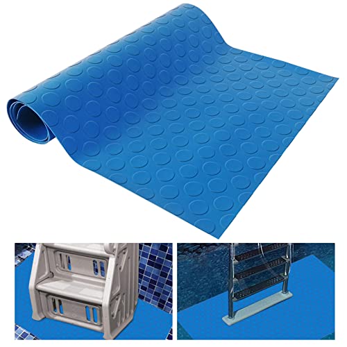 Large Swimming Pool Ladder Mat, 15"x39" Protective Non-Slip Pool Step Pad for Above Ground Swimming Pools Liner and Stairs (Blue, Round Texture)