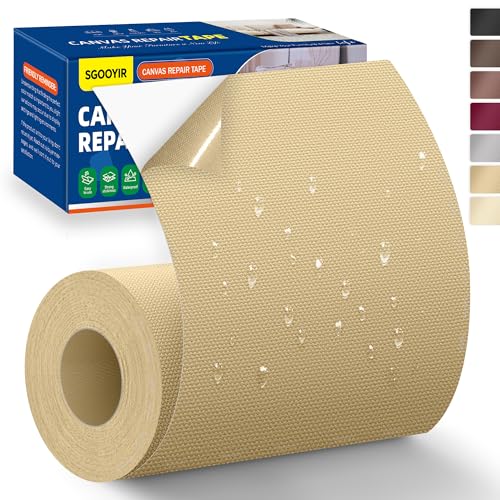 Self-Adhesive Canvas Repair Tape, 4" x 79" Waterproof Canvas Repair Patch, Fabric Patch Repairs Kit for Furniture, Tents, Sunbrellas, Boat Covers Awnings, Couches, Clothes, Bags Beige - color: Beige, size: 4" x 79"