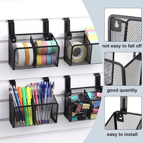 4 Set Slatwall Bins with Metal Hooks Mesh Wirewall Mounted Hanging Holder Containers Storage Organizer Slatwall Accessories for Craft Garage Tool Storage Room Panel Classroom Home