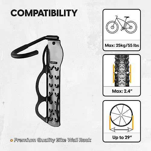 BikeHand Bike Wall Hanger - Heavy Duty Vertical Bicycle Wall Hook Mount Holder Rack for Garage Shed Indoor Storage - Fits MTB & Road Bikes - 3 Pack - size: PACK 3